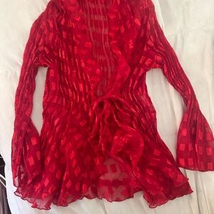 Red vintage chiffon textured blouse